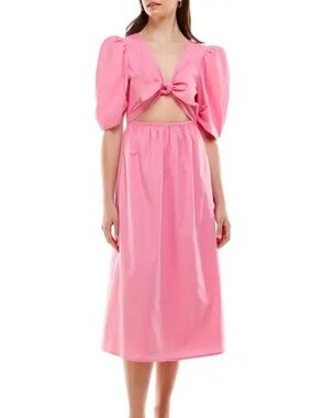 Women’s WAYF Peggy Cutout Puff Sleeve Midi Dress Pink Size XS.